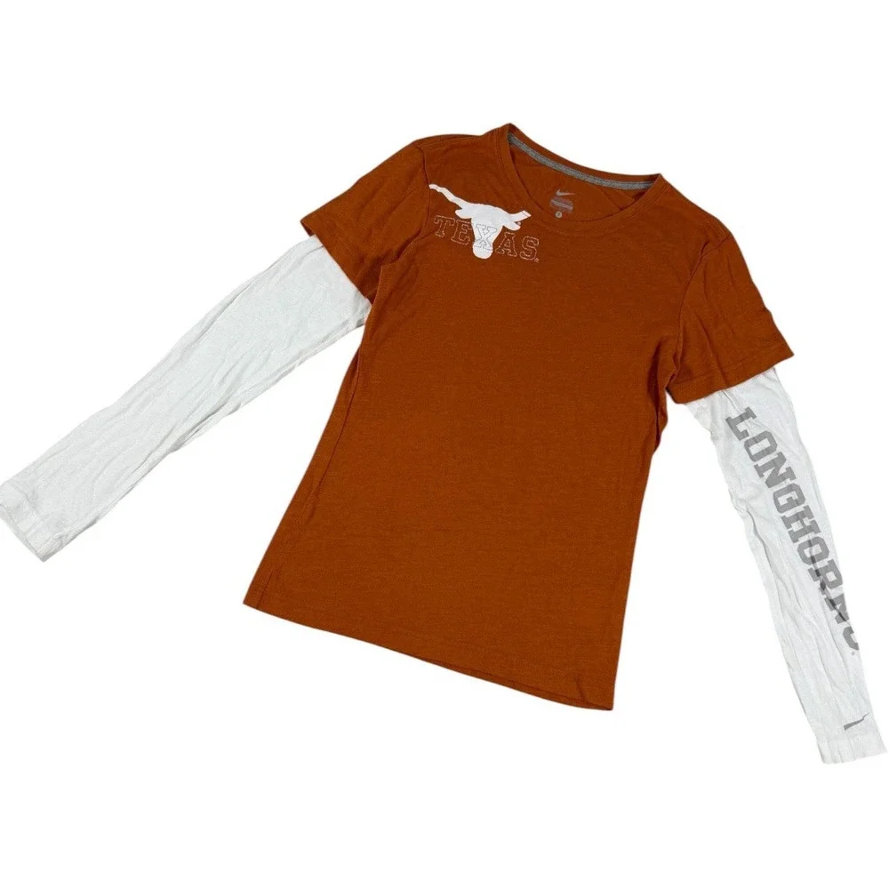 Nike Women's Texas Longhorns Layered-Look Long Sleeve T Shirt Size S